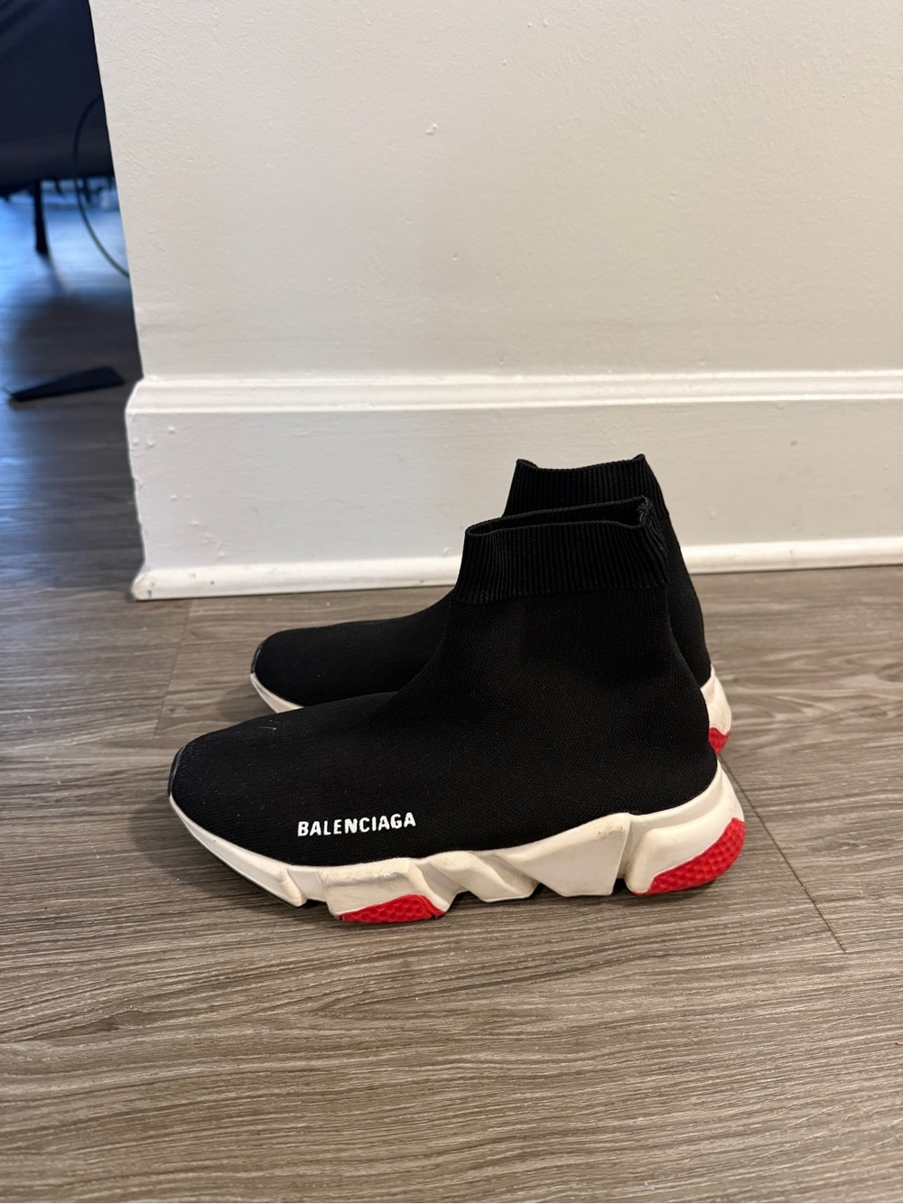 Balenciaga Kids Black Sock-Style Sneakers with White & Red Soles